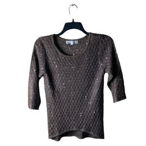 Nicole Alexander Vintage Top Womens Small 3/4 Sleeve Chunky Knit Stretch Preppy